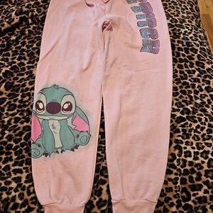Disney Pink Sweatpants with Stitch Graphic